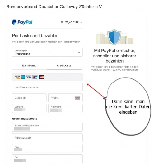 PayPal nach Klick auf Kreditkarte